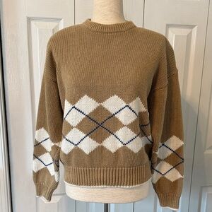 Vintage Jones New York Sport Tan Knit Sweater with shoulder pads Sz M
